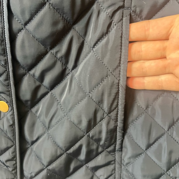 Talbots Navy Diamond Quilted Barn Chore Coat Jacket XL Snap Front hidden pockets - Picture 2 of 8